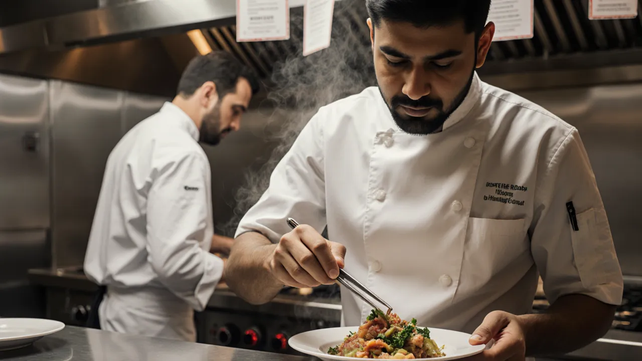 Chefs emplatando comida en la cocina de un restaurante canadiense &middot; rutas de permisos de trabajo en hotelería